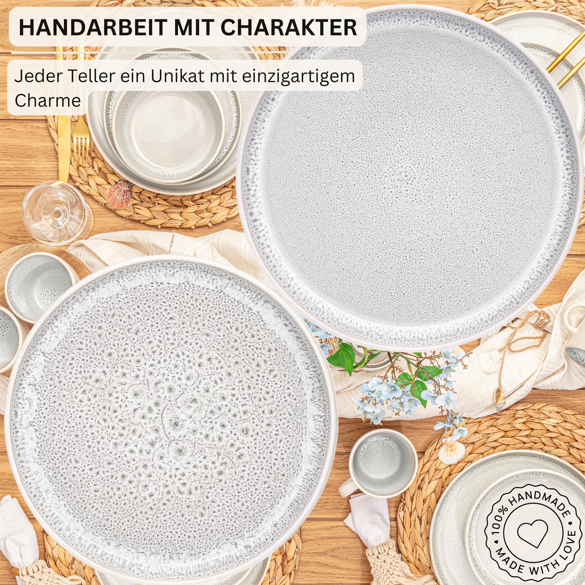 TAFELSERVICE KRETA - 18 teilig aus Steingut - Creme, Stein (27/6.5/27cm) - Sänger