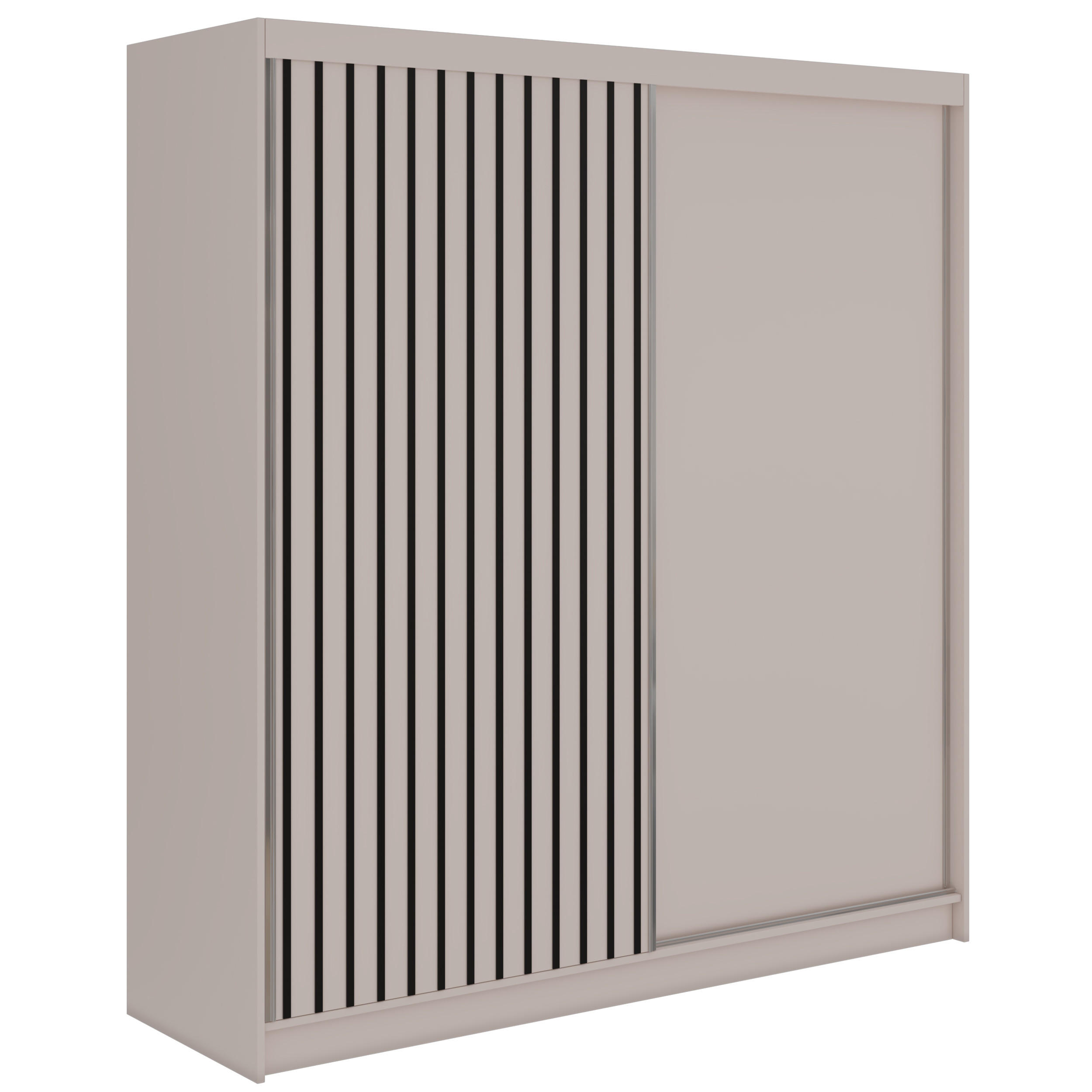 SCHWEBETÜRENSCHRANK mit Lamellen und Schubladen LUMOS - 200 - Kaschmir und Schwarz - Kaschmir/Schwarz, Holzwerkstoff/Metall (200/216/61cm) - MKS