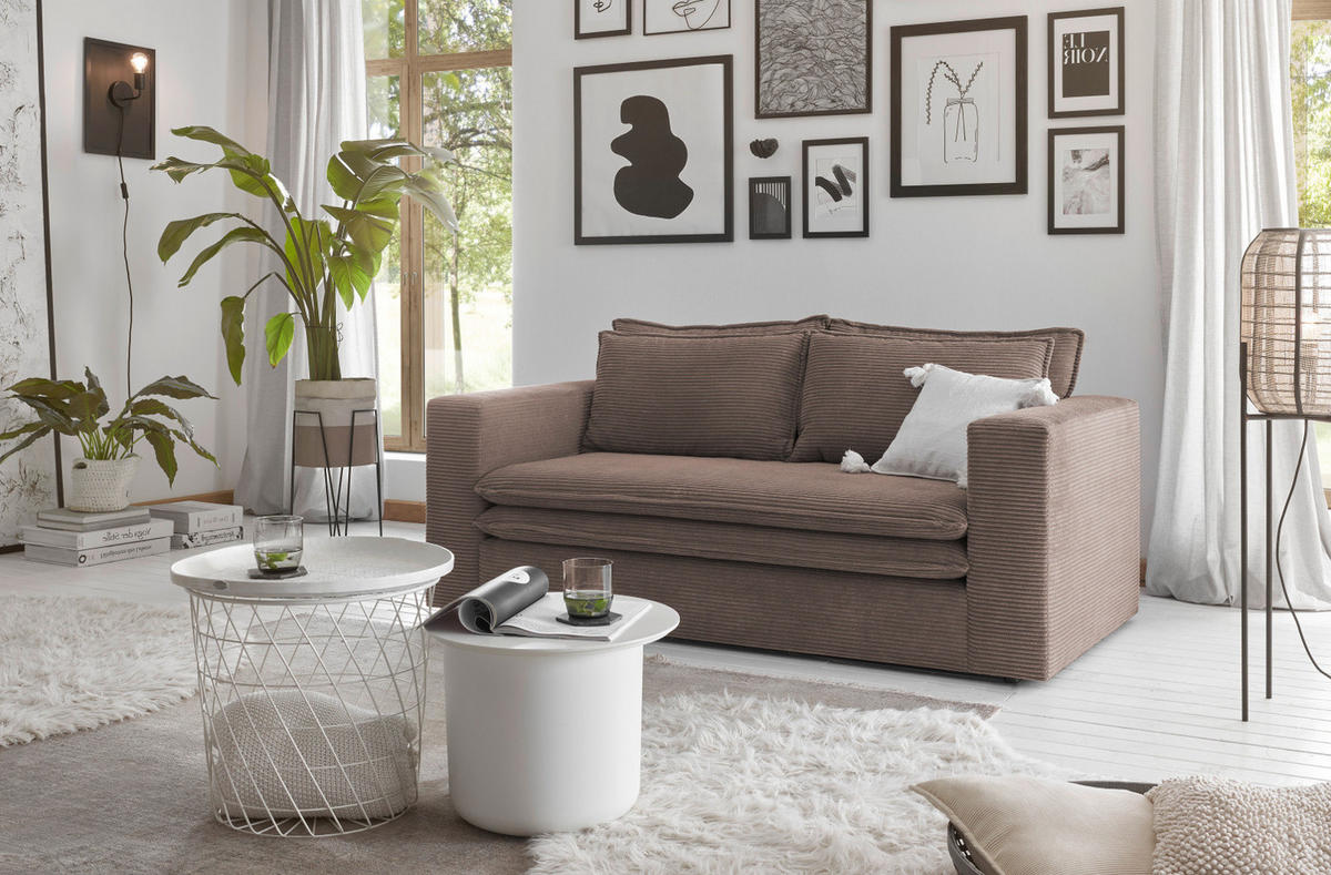 SOFA braun Cord, Couch 2-Sitzer 180 cm - Beige/Braun, Holz/Textil (180/83/91cm) - Furn.Design