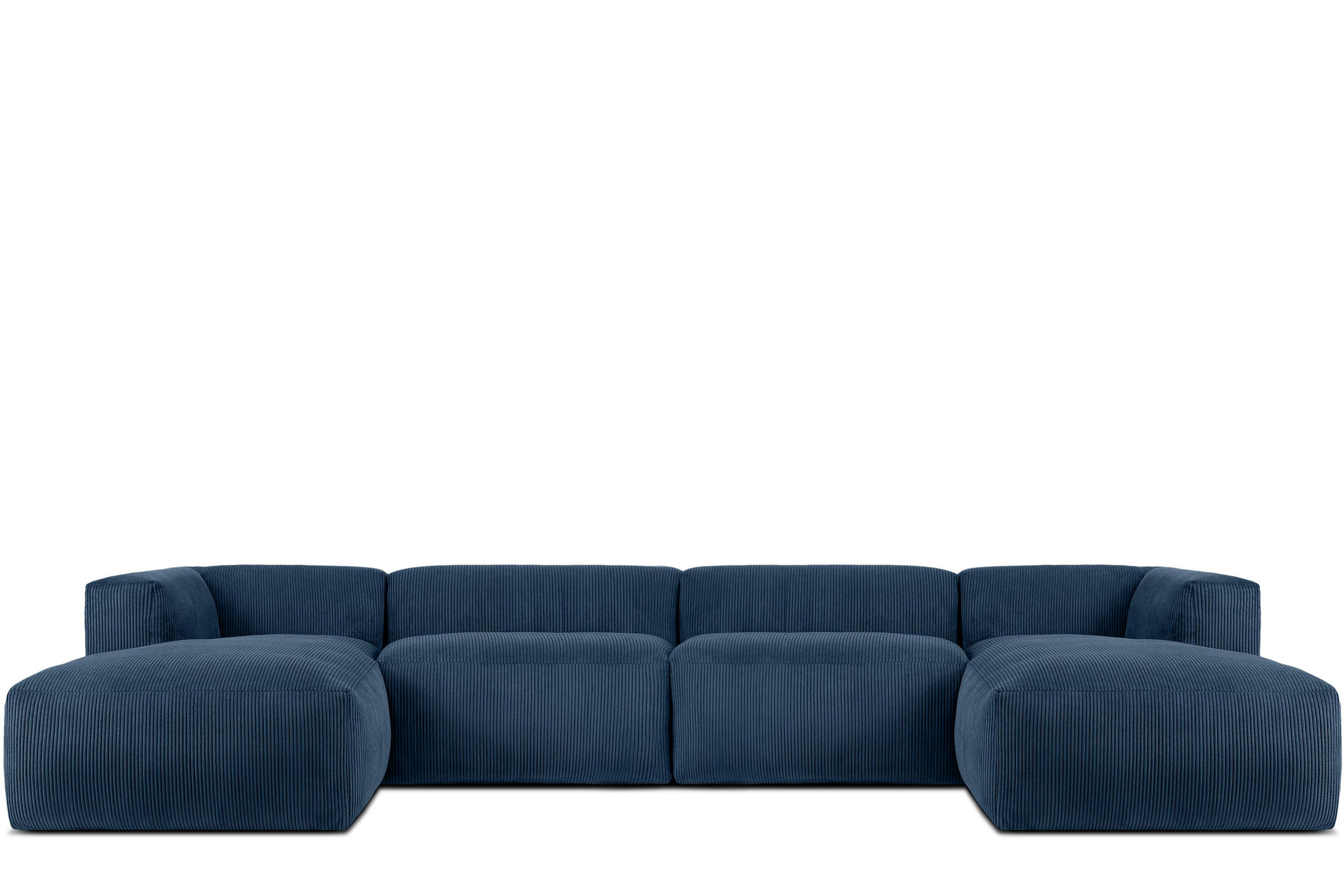 PANORAMA-ECKSOFA BUFFO 7/8 Sitzer mit extrem weicher Sitzfläche, Kordstoff, marineblau - Blau/Grün, Textil (424/73/180cm) - KONSIMO®
