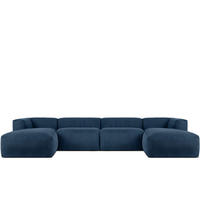 PANORAMA-ECKSOFA BUFFO 7/8 Sitzer mit extrem weicher Sitzfläche, Kordstoff, marineblau - Blau/Grün, Textil (424/73/180cm) - KONSIMO®