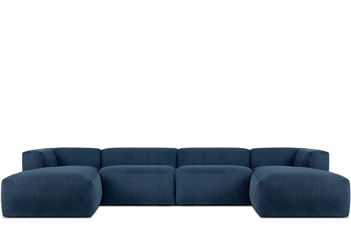 PANORAMA-ECKSOFA BUFFO 7/8 Sitzer mit extrem weicher Sitzfläche, Kordstoff, marineblau - Blau/Grün, Textil (424/73/180cm) - KONSIMO®