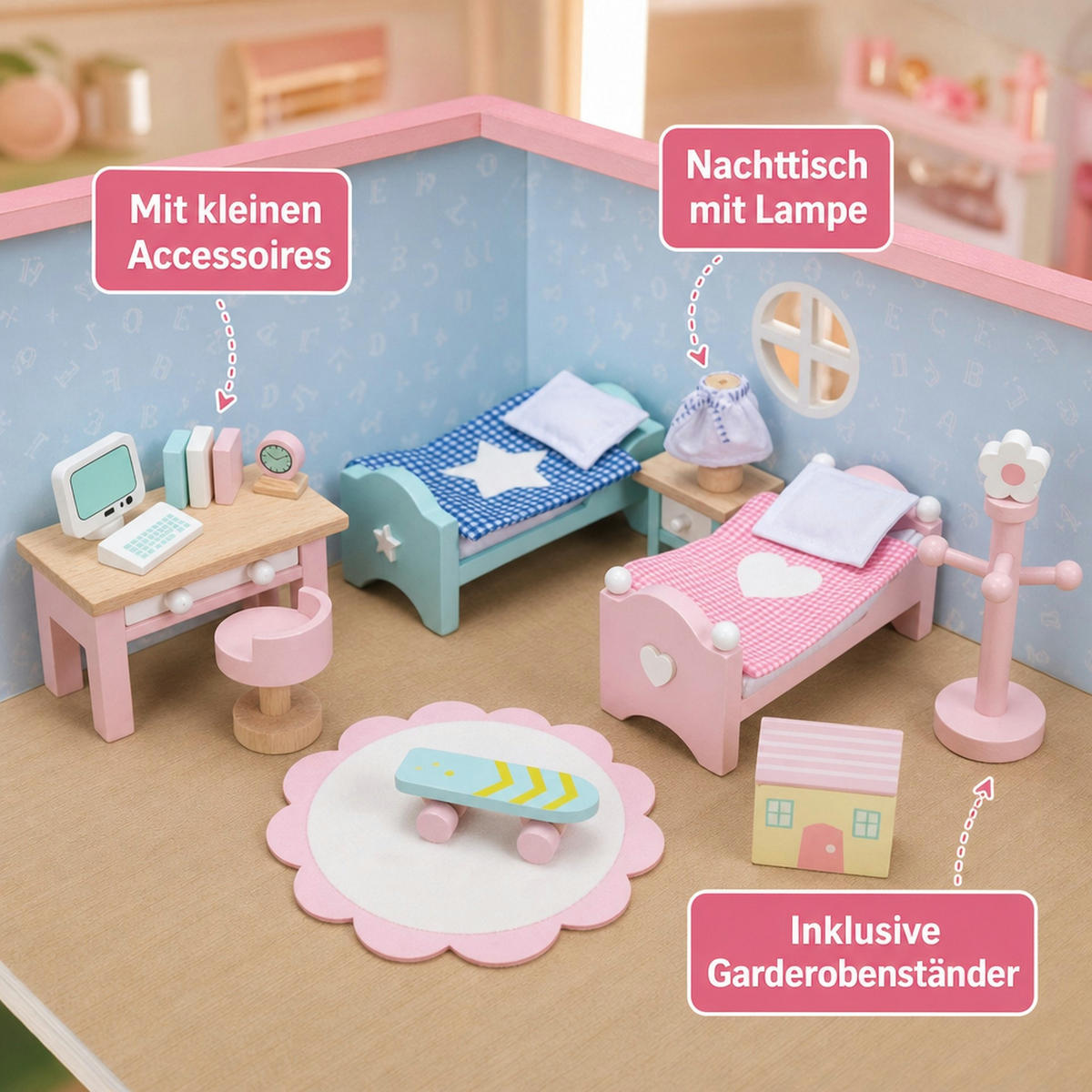 PUPPENZUBEHÖR Puppenhauszubehör Das Kinderzimmer - Beige, Holz (29/39/48cm) - Le Toy Van