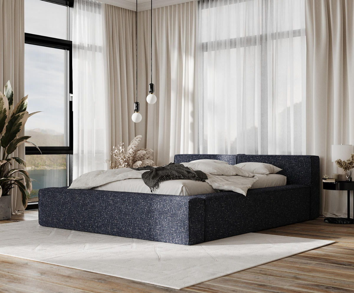 POLSTERBETT Casto mit Stauraum 200/200 cm Dunkelblau im Blur Stoff - Schwarz/Naturfarben, Holz/Holzwerkstoff (200/200cm) - AltaBeds