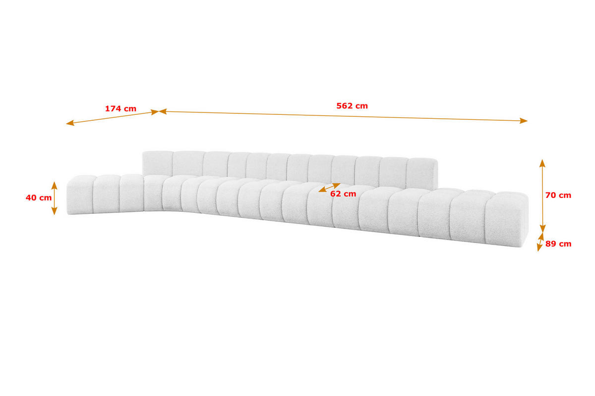 ECKSOFA modulares Sofa Solven-L3 - 562x174x70 cm Weiß - Weiß, Holzwerkstoff/Textil (562/174cm) - ALTDECOR