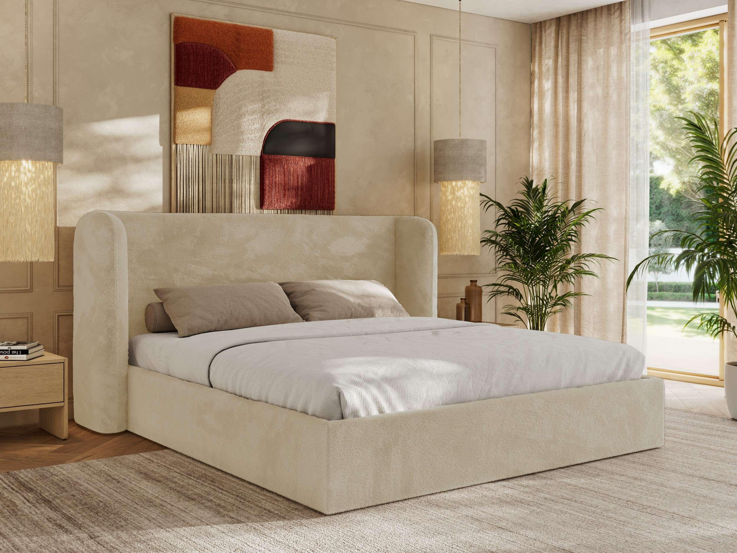 POLSTERBETT EMORA CLASSIC 160/200 - Creme Plüsch - Pocket-Matratze - Creme, Textil (160/200cm) - MKS