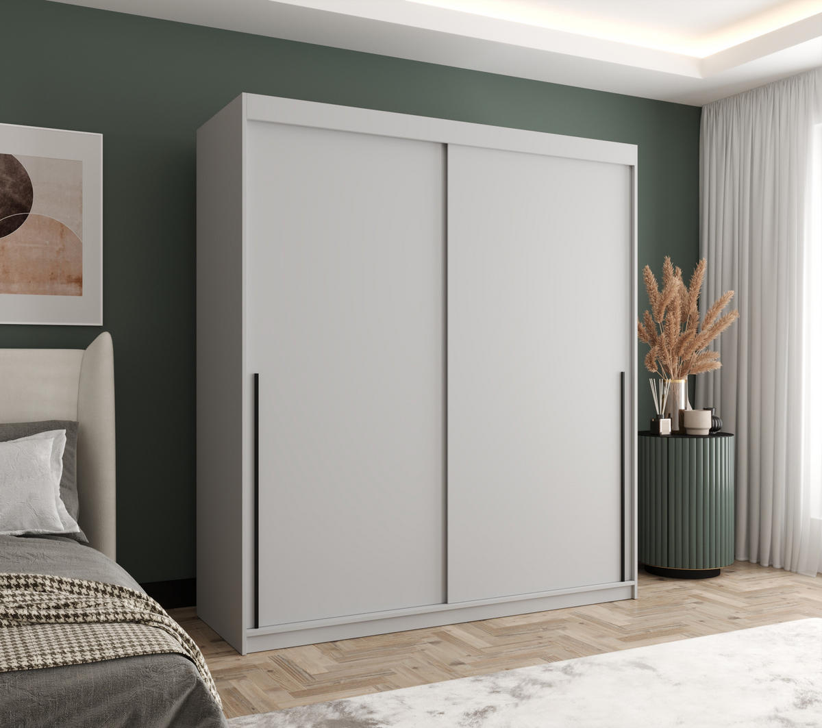 SCHIEBETÜRENSCHRANK 180 cm Breite, weiß mit schwarzem Griff - Schwarz/Weiß, Holzwerkstoff (180/200/62cm) - Home Collective