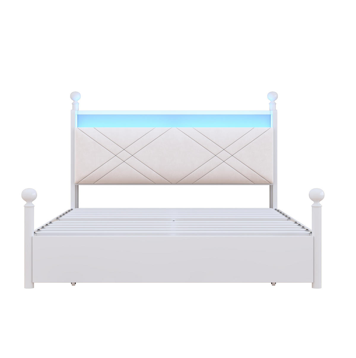 POSTEL s nebesy 140/190 cm bílá z kovu s LED osvětlením USB/Type-C a úložným prostorem - bílá, kov (140/190cm) - OKWISH