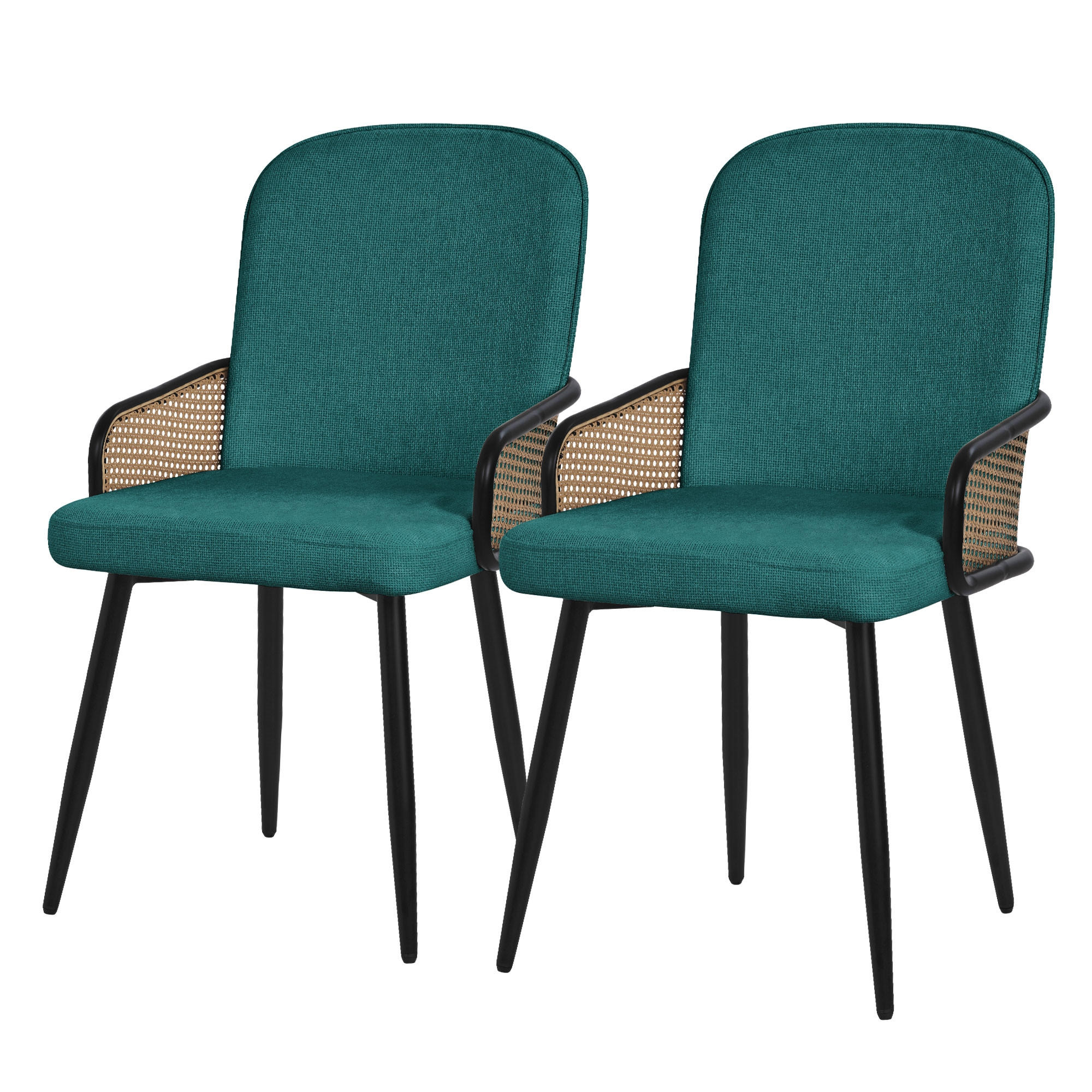 ML-DESIGN JÍDELNÍ ŽIDLE, sada 2 ks, barva petrol, s látkovým potahem v ratanovém vzhledu