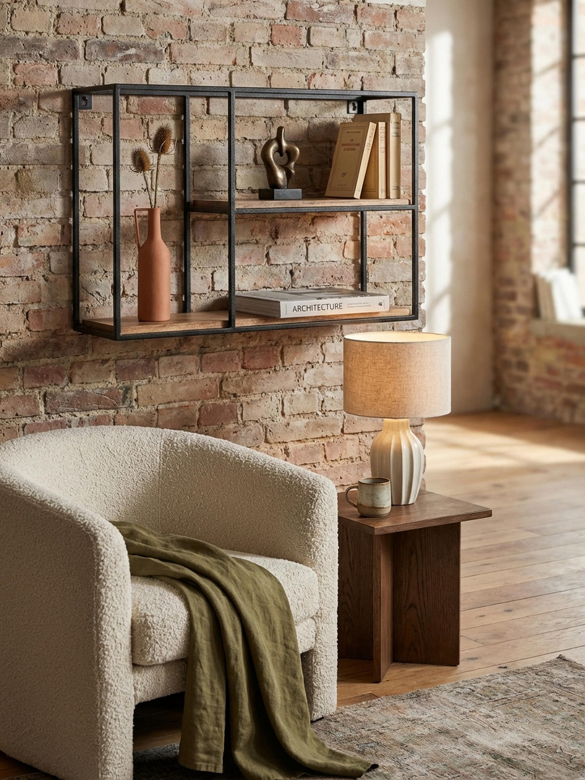 WANDREGAL Mango Massivholz Industrial Stil 60x40x18 cm - Beige/Schwarz, Holz/Metall (60/40/18cm) - KADIMA DESIGN