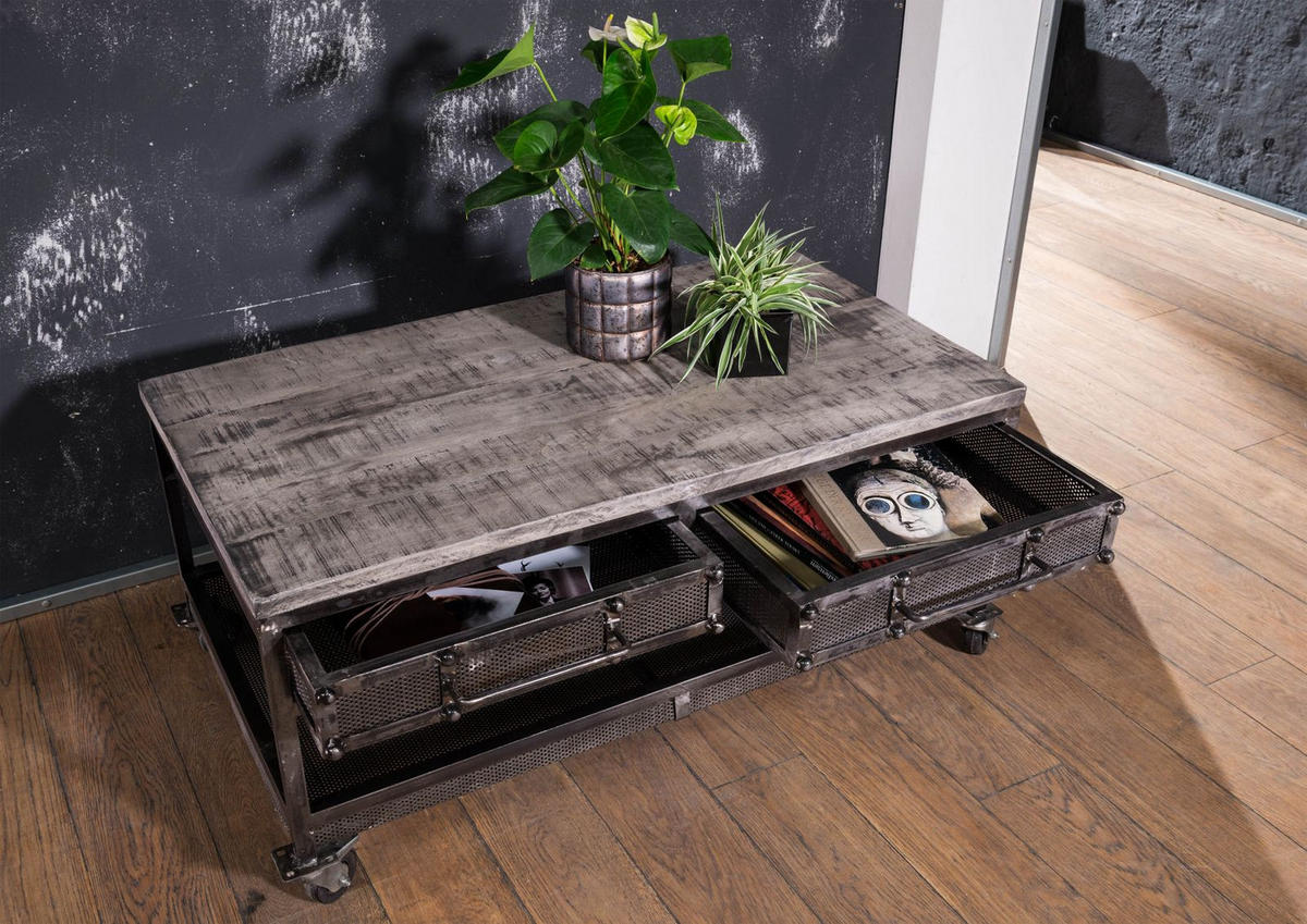 COUCHTISCH Mango 110x60x50 grau lackiert HEAVY INDUSTRY #122 - Grau, Holz (110/60/50cm) - Massivmoebel24