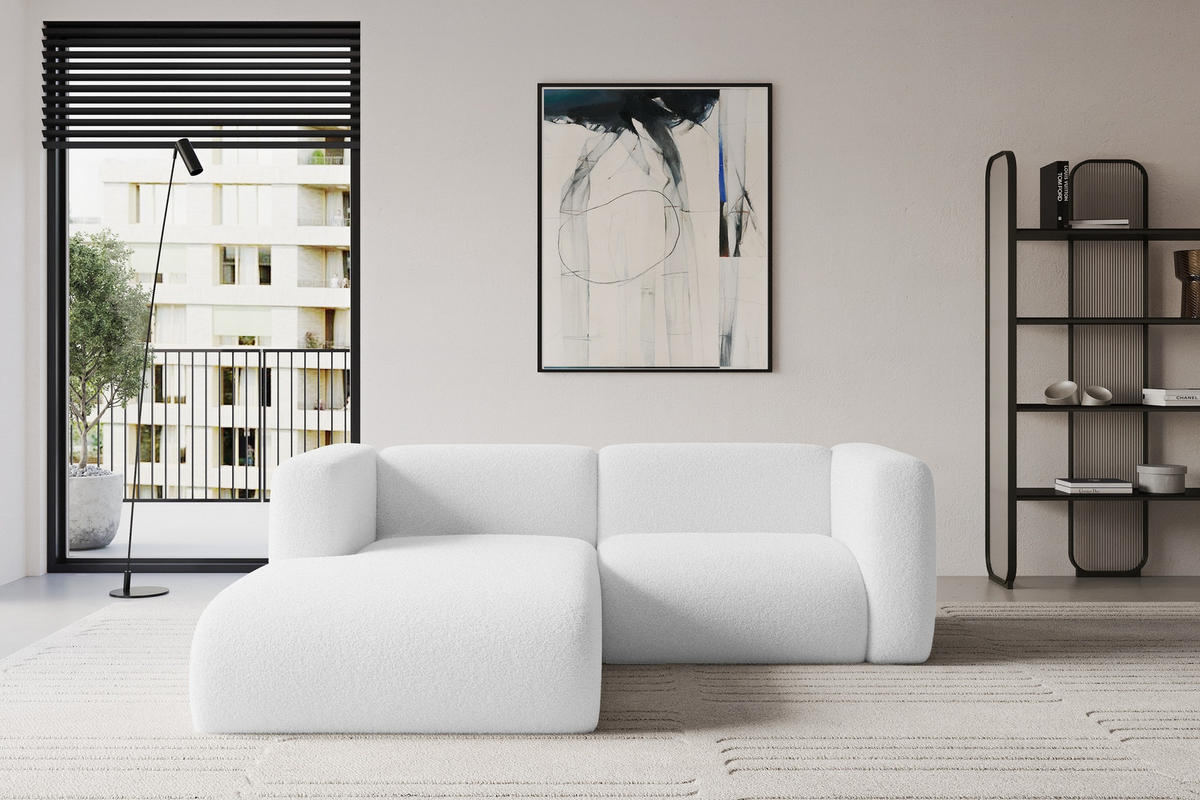 ECKSOFA Ottomane Links MIRA-L1 227x179x89 Weiß Bouclé - Schwarz/Weiß, Holzwerkstoff/Kunststoff (227/179cm) - ALTDECOR