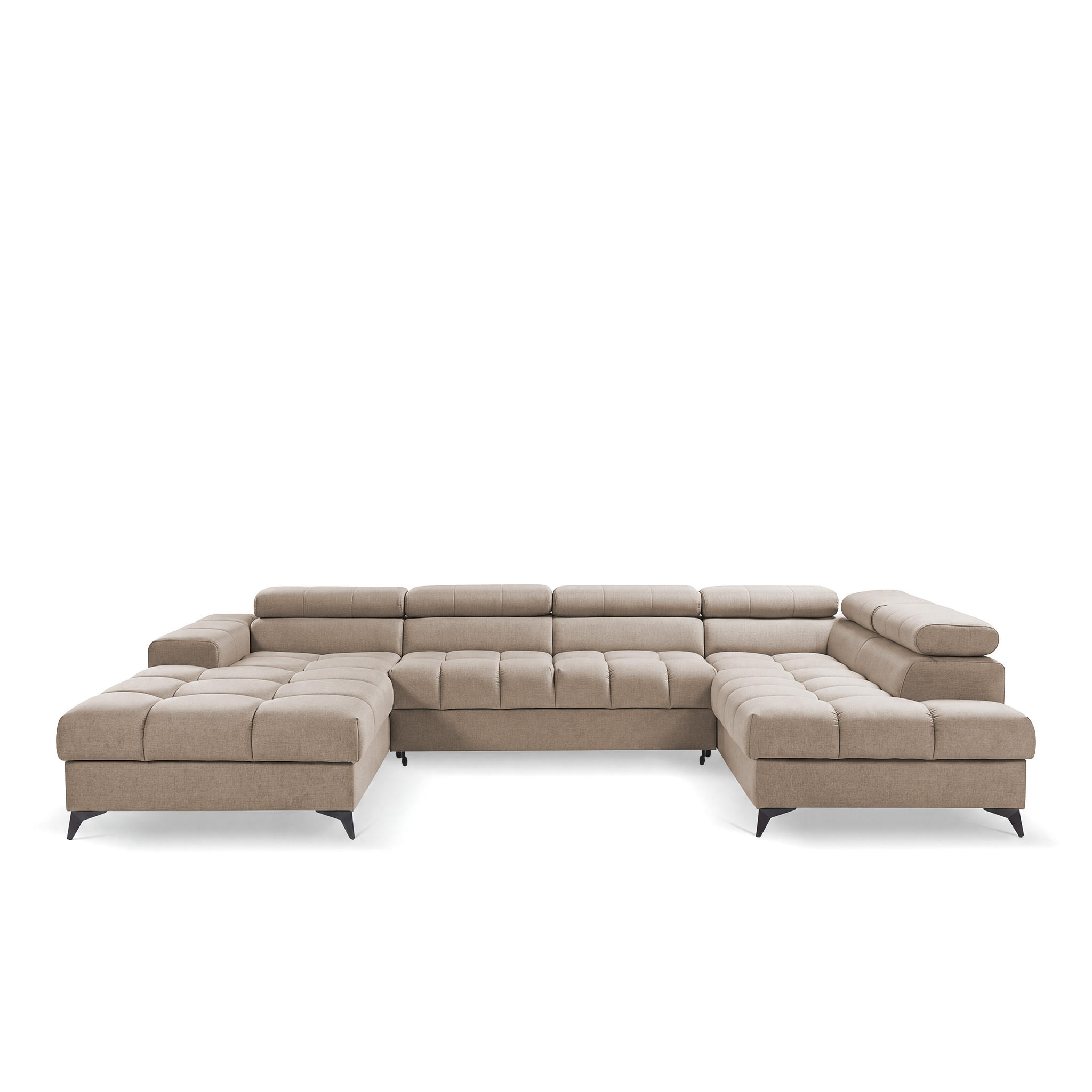 ECKSOFA PUDDING U Links mit Schlaffunktion 125x260 Velours Beige - Beige/Schwarz, Holz/Textil (203/350cm) - Muffo