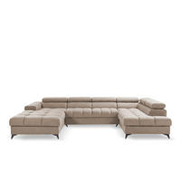 ECKSOFA PUDDING U Links mit Schlaffunktion 125x260 Velours Beige - Beige/Schwarz, Holz/Textil (203/350cm) - Muffo
