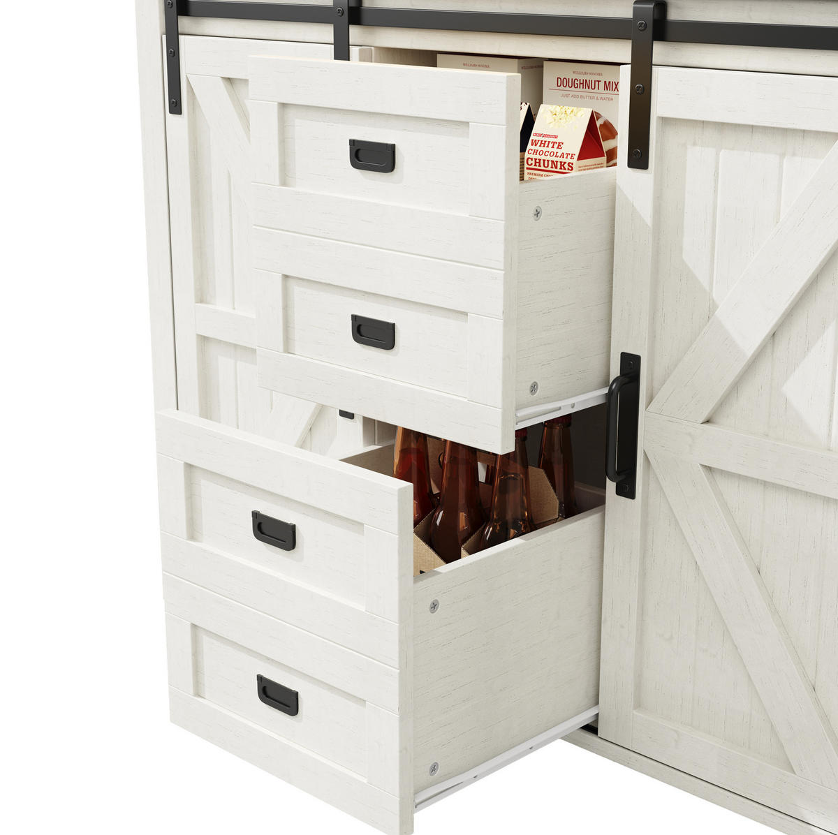 KÜCHENSCHRANK aus MDF 115x40x174,7 cm Weiß mit LED-Beleuchtung, Schiebetüren und Schubladen - Weiß, Holzwerkstoff (115/174.7/40cm) - IVMEU