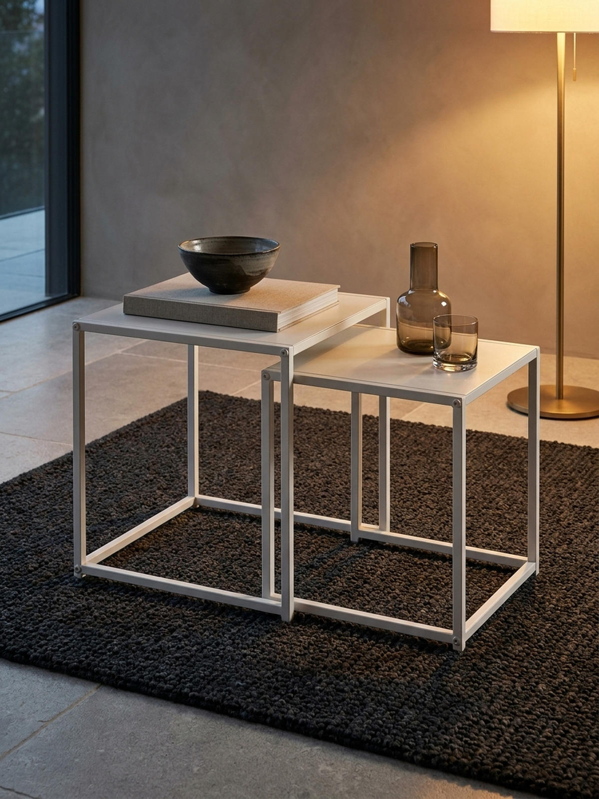 BEISTELLTISCH Set Weiß Metall Eckig Industrial Design 2-teilig - Weiß, Metall (40/40/45cm) - KADIMA DESIGN