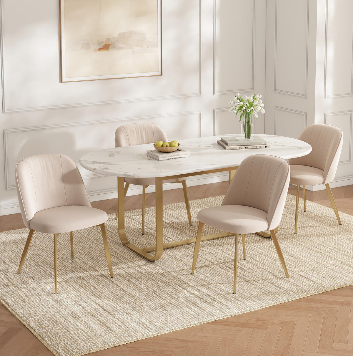 ESSZIMMERSTUHL 2er-Set Samt Beige mit goldfarbenen Metallbeinen - Beige, Metall (50/80/53cm) - Meubliv