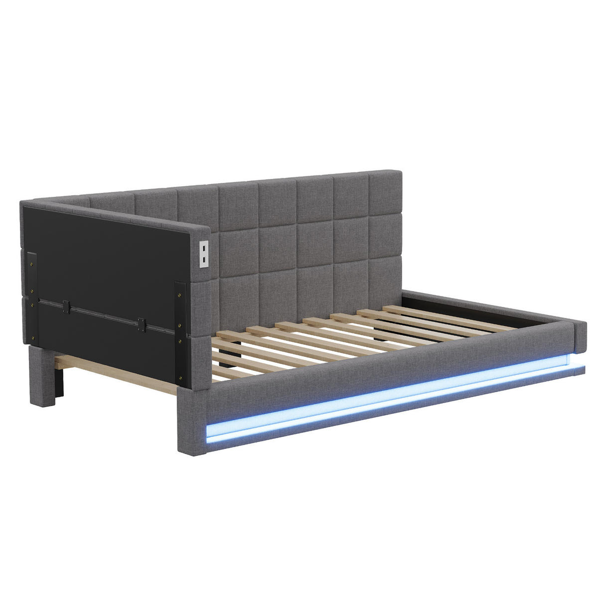 POLSTERBETT 90/200 cm mit LED-Beleuchtung & USB-Steckdose aus Leinen Grau - Grau, Textil (90/200cm) - OKWISH
