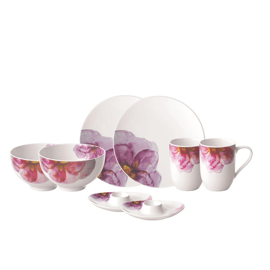 FRÜHSTÜCKS-SET Rose Garden weiß-rosa 8er Set - Weiß/Rosa, Keramik (28/22/38cm) - Villeroy & Boch