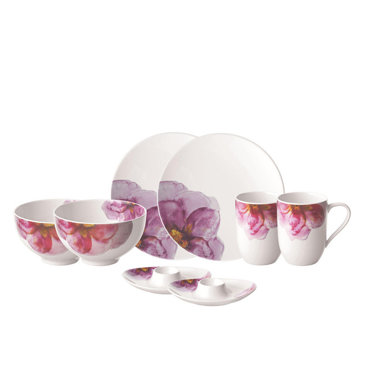 FRÜHSTÜCKS-SET Rose Garden weiß-rosa 8er Set - Weiß/Rosa, Keramik (28/22/38cm) - Villeroy & Boch
