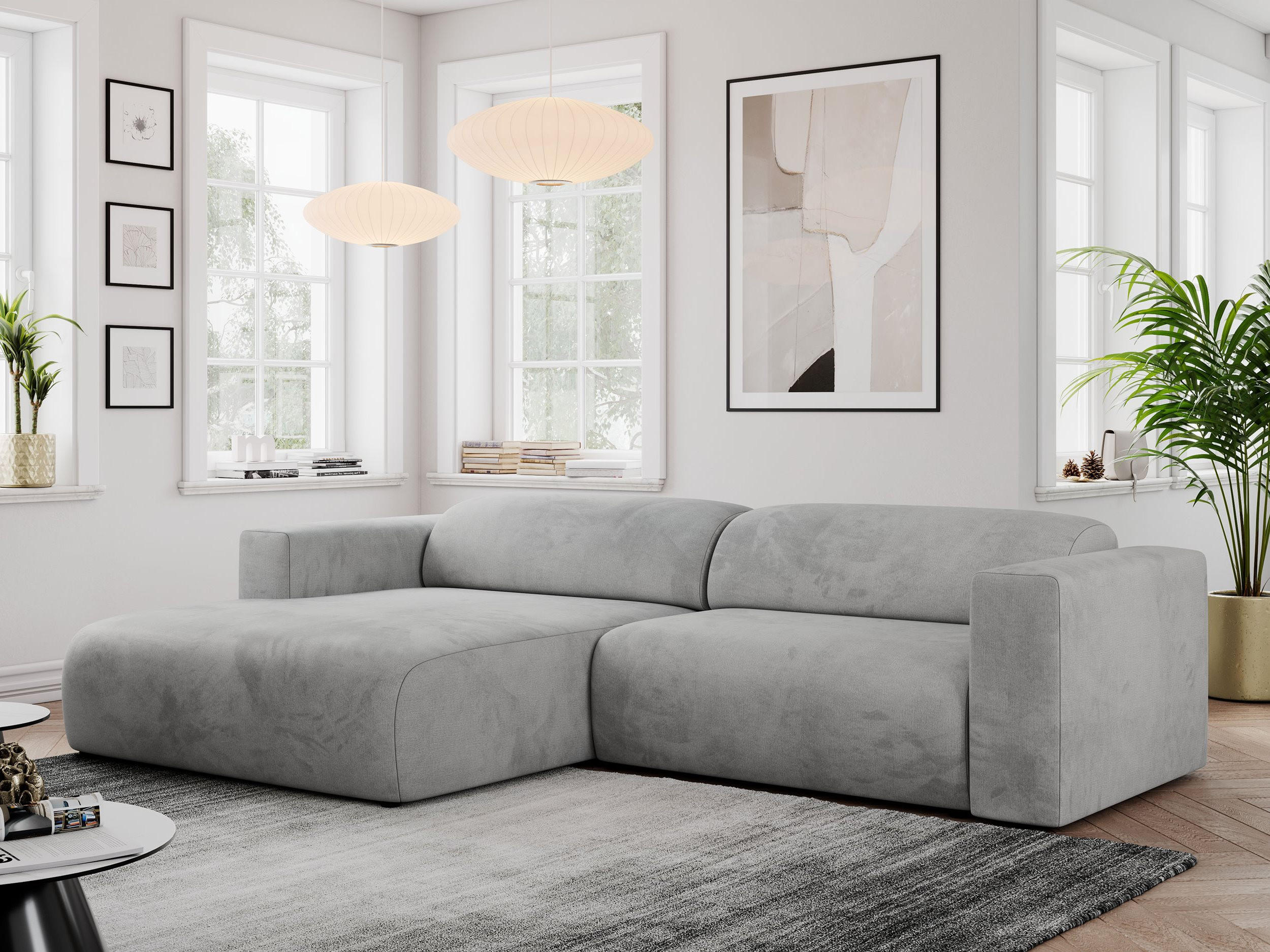ECKSOFA PASADENA Hellgrau Velvet - Links Seite - Hellgrau/Schwarz, Kunststoff/Textil (288/180cm) - MKS