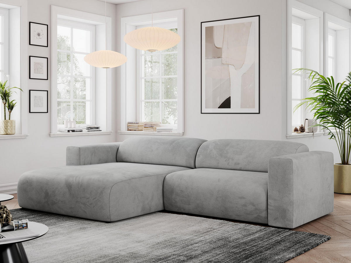 ECKSOFA PASADENA Hellgrau Velvet - Links Seite - Hellgrau/Schwarz, Kunststoff/Textil (288/180cm) - MKS