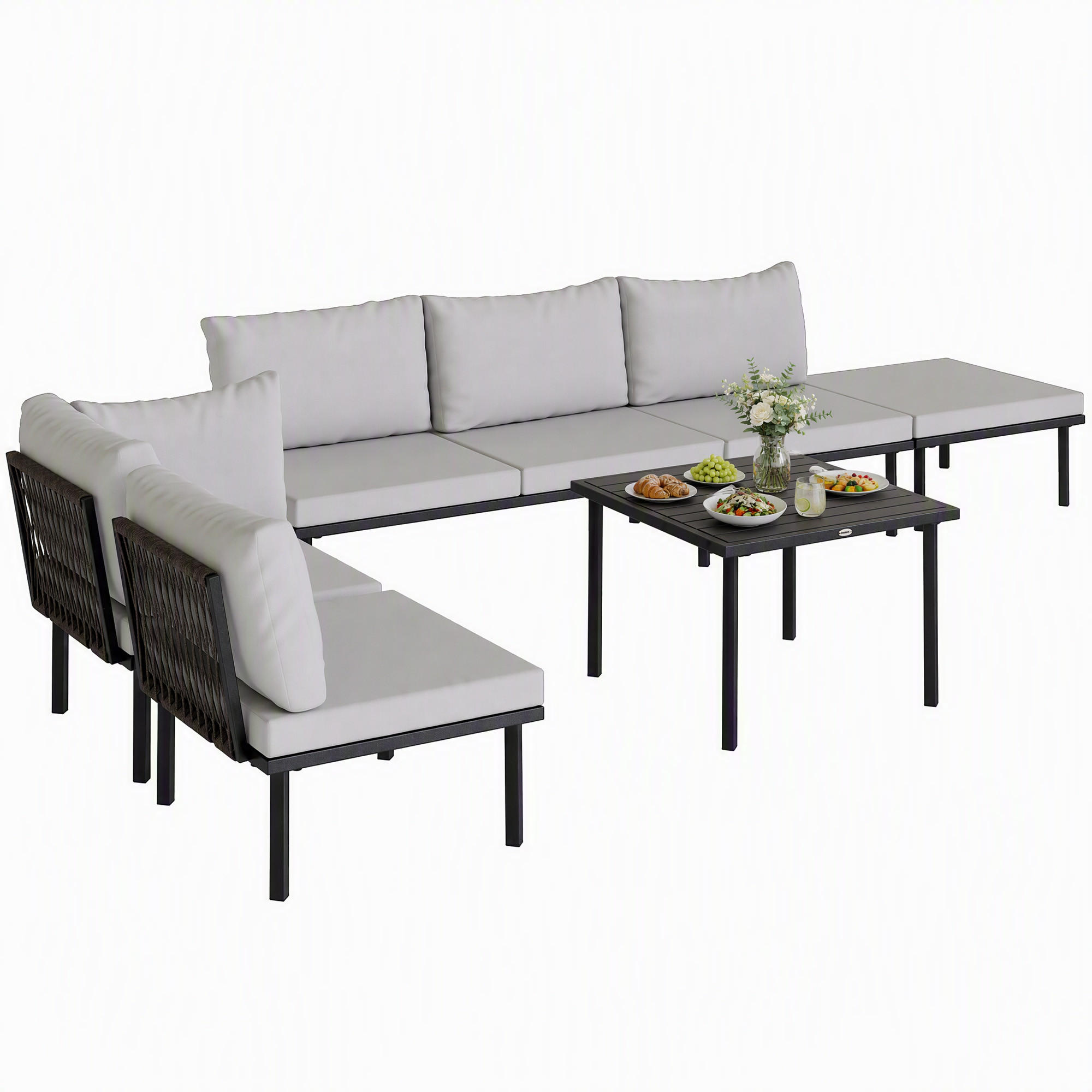 GARTENSET 6-teilig Hellgrau 234.0/176.0/64.0 cm - Hellgrau, Metall