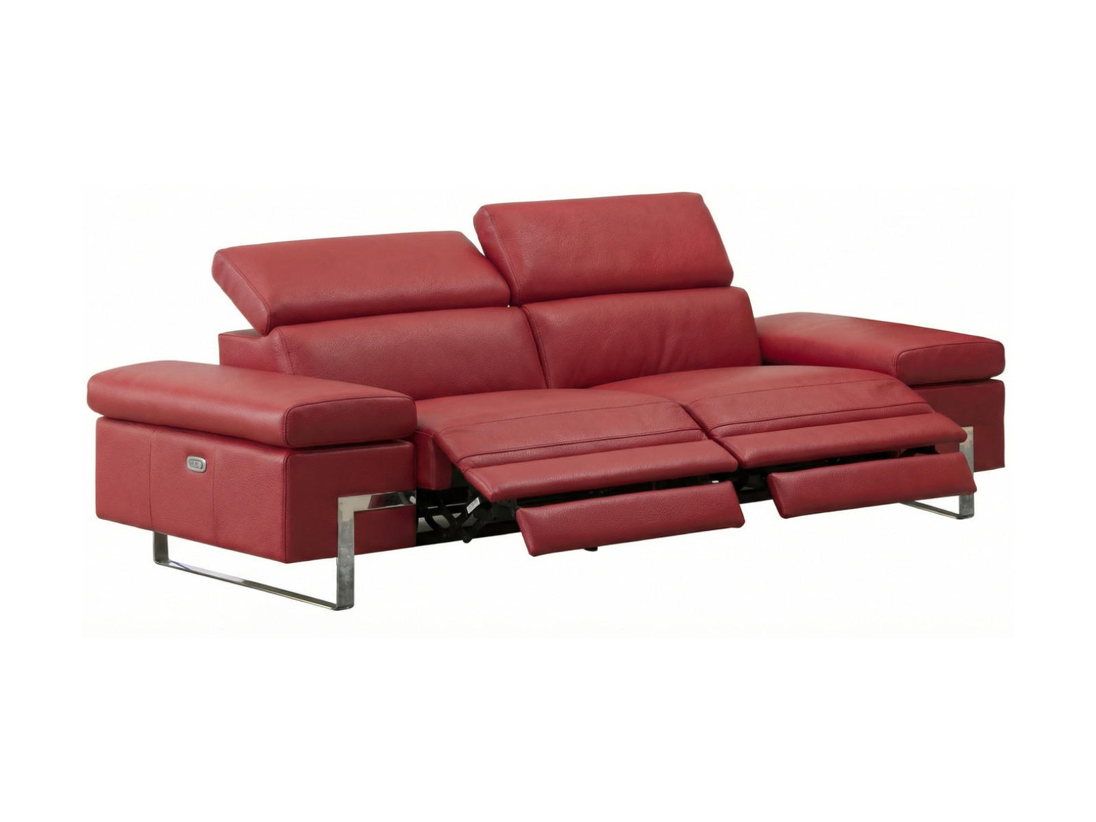 3-SITZER Sofa Opera Echtleder mit 2 x Relaxfunktion Rot - Rot, Leder/Metall (223/75/109cm)