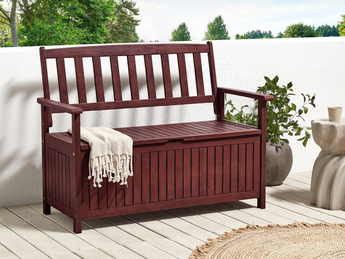 GARTENBANK Akazienholz mahagonibraun cm mit Stauraum 120 Sovana - Rotbraun, Holz (120/91/60cm) - Beliani