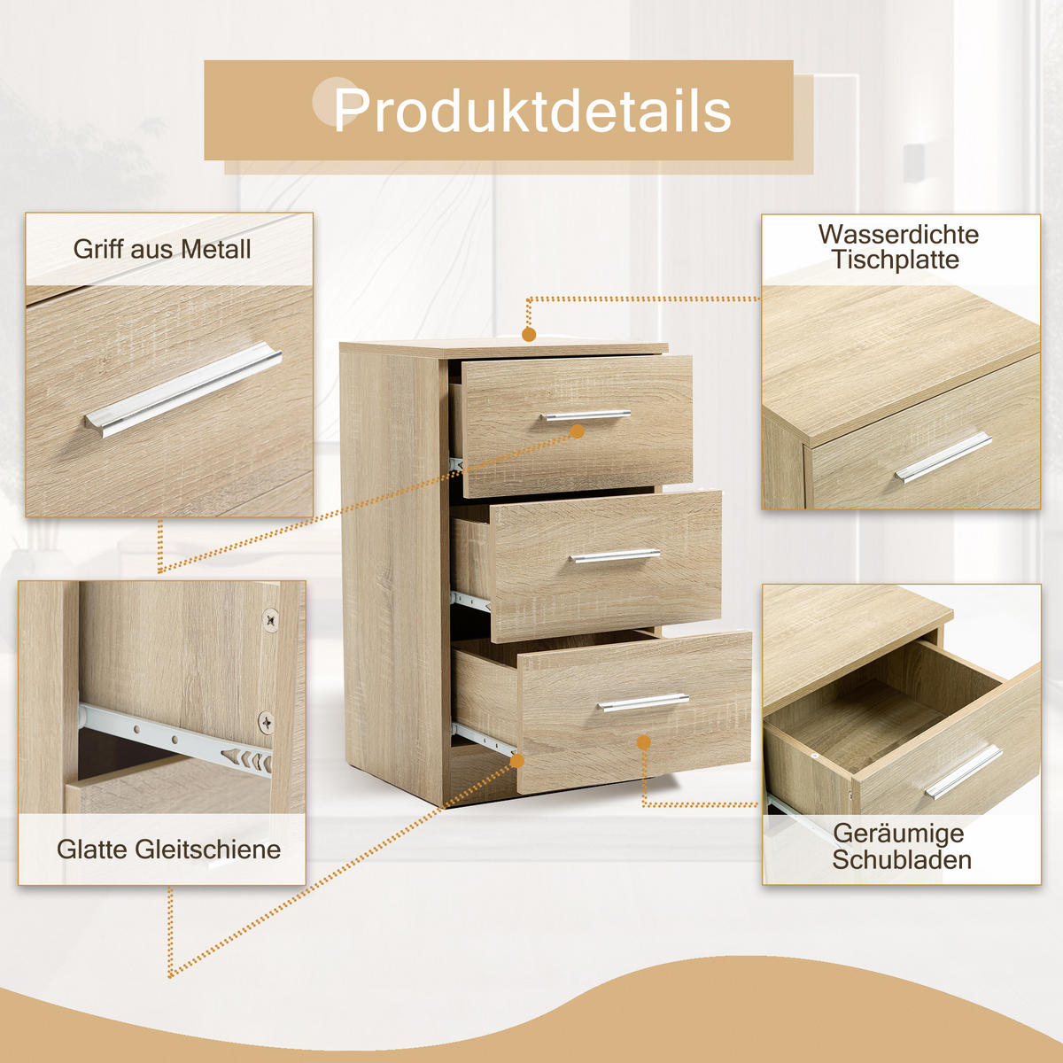 NACHTTISCH Naturfarben 37.6/35.2/65.5 cm 2er-Set - Naturfarben, Holz (37.6/65.5/35.2cm) - PANGIVO
