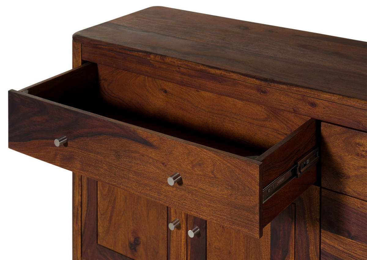 SIDEBOARD Sheesham 200x40x80 walnuss geölt BROOKLYN #29 - Dunkelbraun, Holz (200/80/40cm) - Massivmoebel24