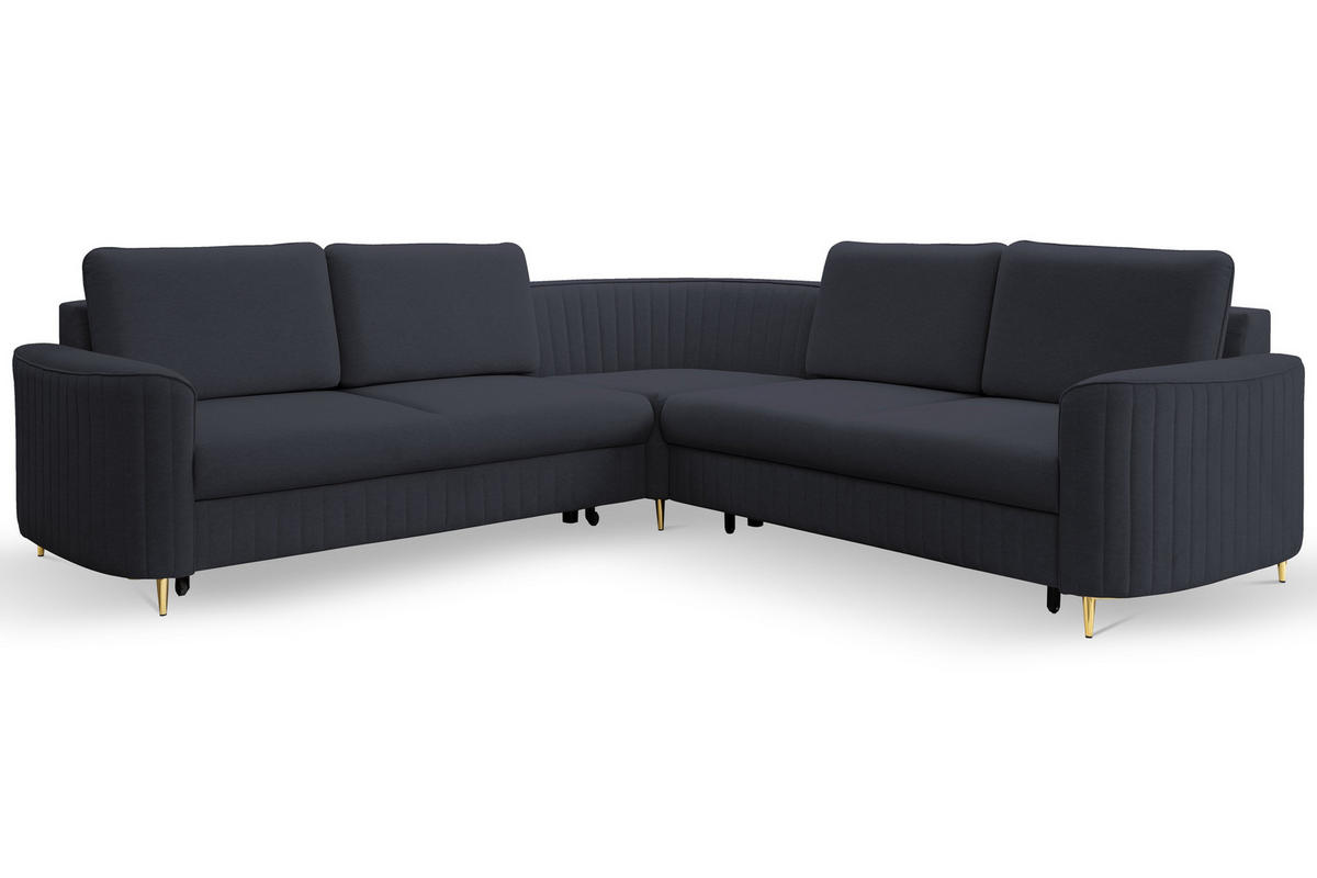 ECKSOFA VELA L-S Dunkelblau Velours-Stoff mit Schlaffunktion - Dunkelblau, Holz (251/251cm) - MASSENO