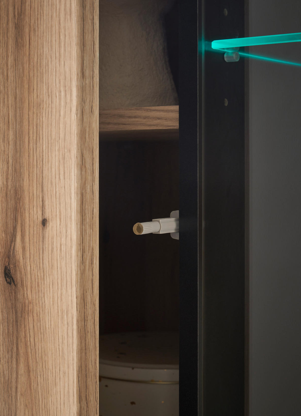 VITRINE Eiche Evoke, Vitrinenschrank 90 cm, Glas grau - Eichefarben/Schwarz, Glas/Holzwerkstoff (90/200/37cm) - Furn.Design