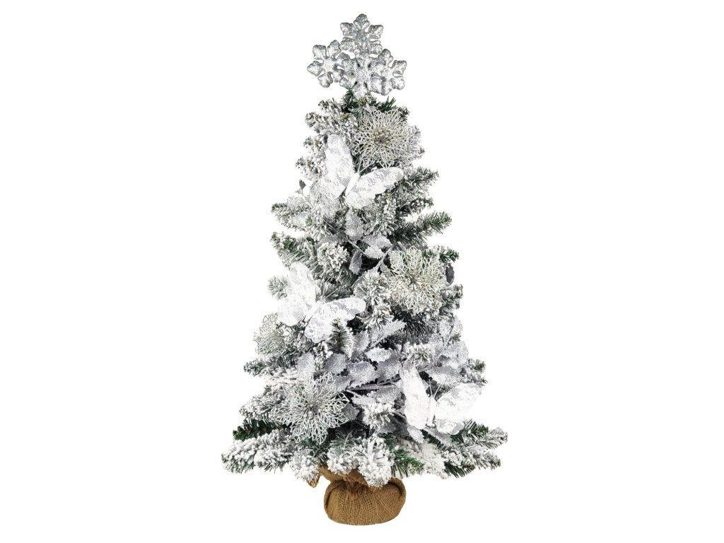 WEIHNACHTSBAUM künstlicher 60 cm mit LED-Beleuchtung, WEIHNACHTSWUNSCH, mit 26 Weihnachtsbaumschmuck, Pflanztopf mit Jutesack - Silberfarben/Weiß, Kunststoff/Stein (40/60cm) - LAALU
