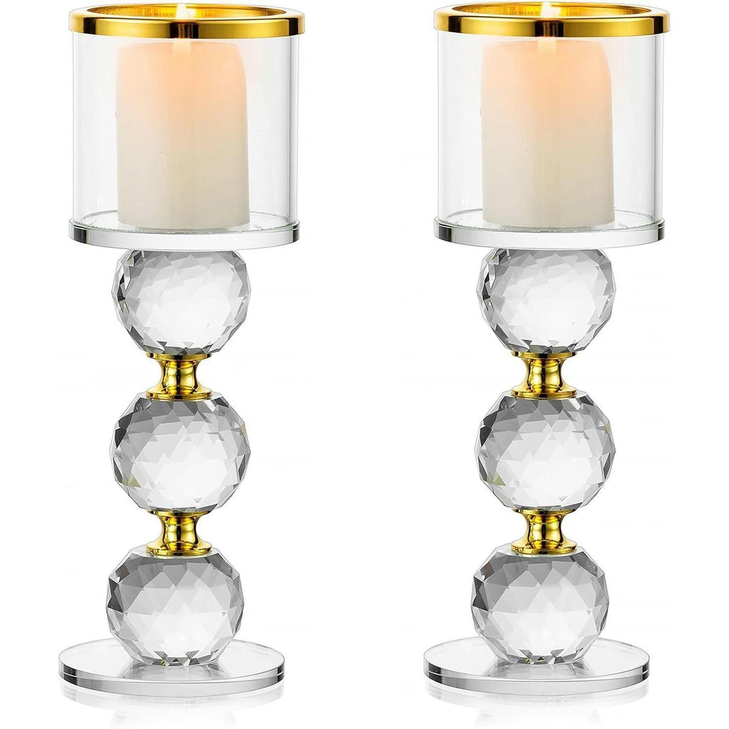 KERZENSTÄNDER 2-teiliges Set Kristall Glas Gold 19,5 cm - Goldfarben, Glas (7/19.5/7cm)