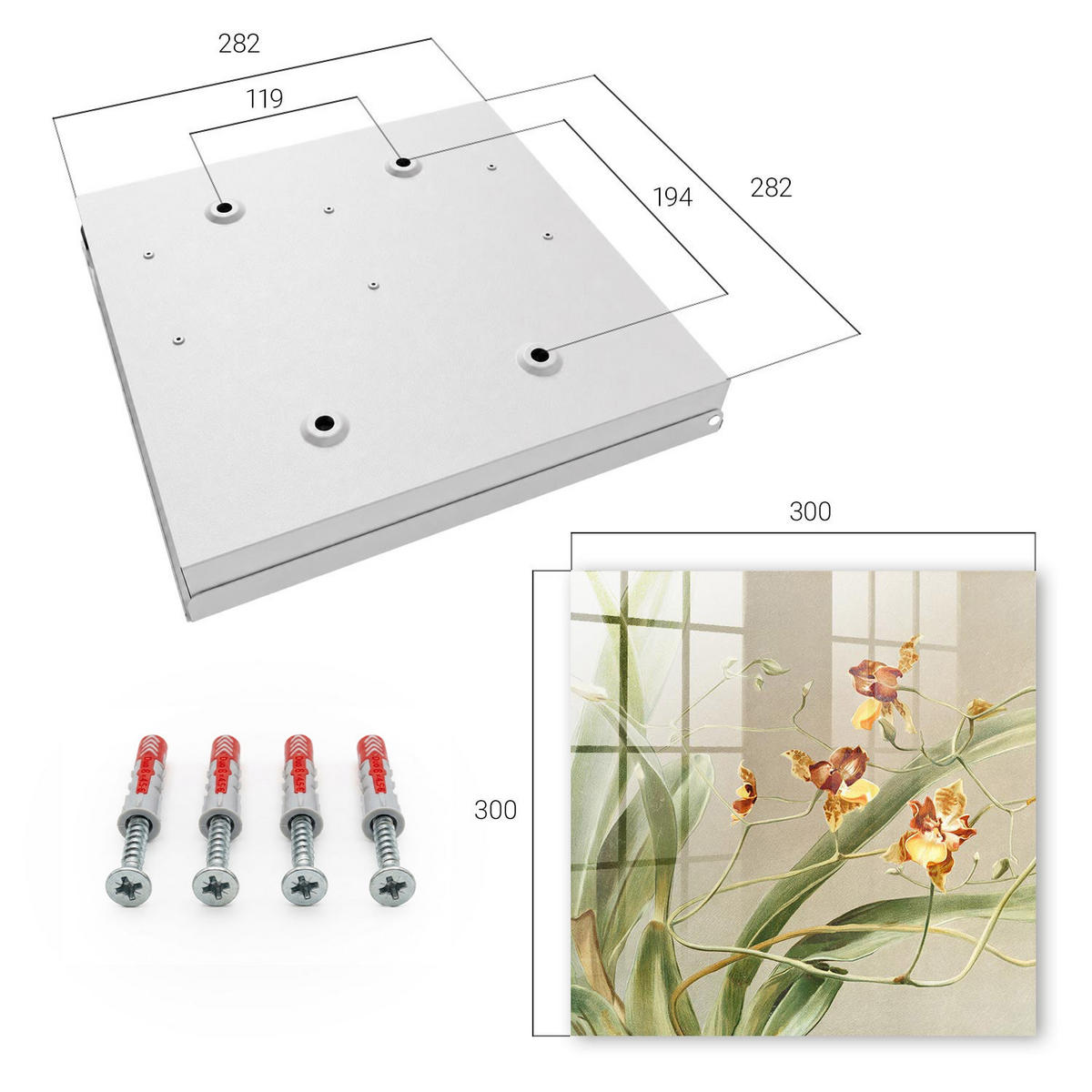 SCHLÜSSELBOX Weiß 30x30 cm – Türöffnung nach rechts - Kletterblumen - Grün, Metall (30/30/5cm) - TULUP