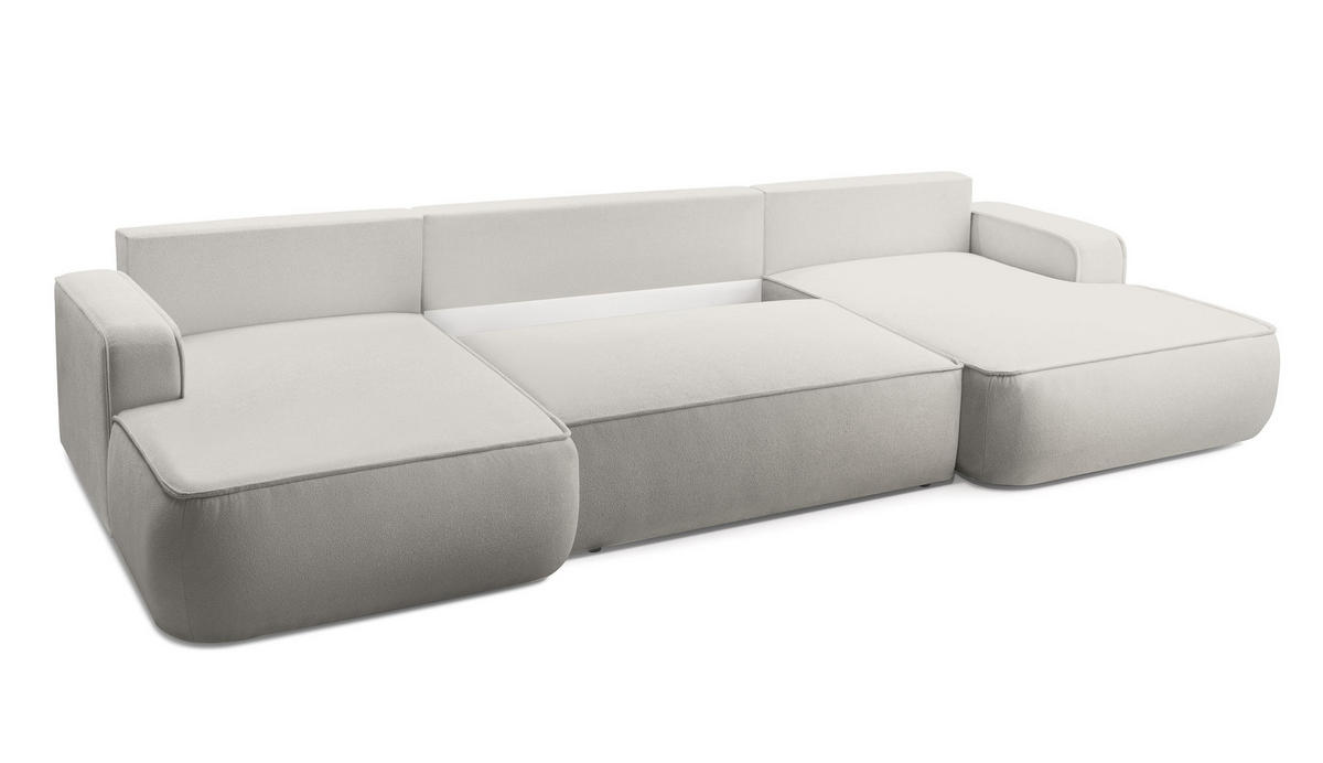 WOHNLANDSCHAFT Ablia Hellgrau 364/168/87 cm mit Schlaffunktion - Hellgrau/Schwarz, Kunststoff/Textil (364/87/168cm) - AX Living