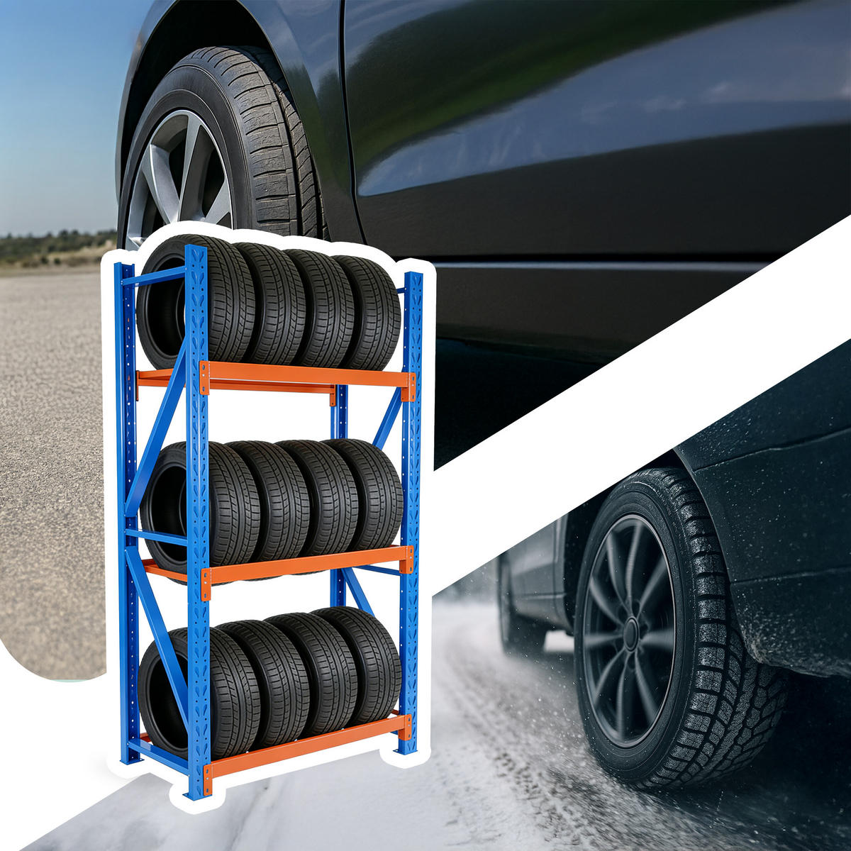 REIFENREGAL - Blau, Metall (120/180/50cm) - Relaxdays