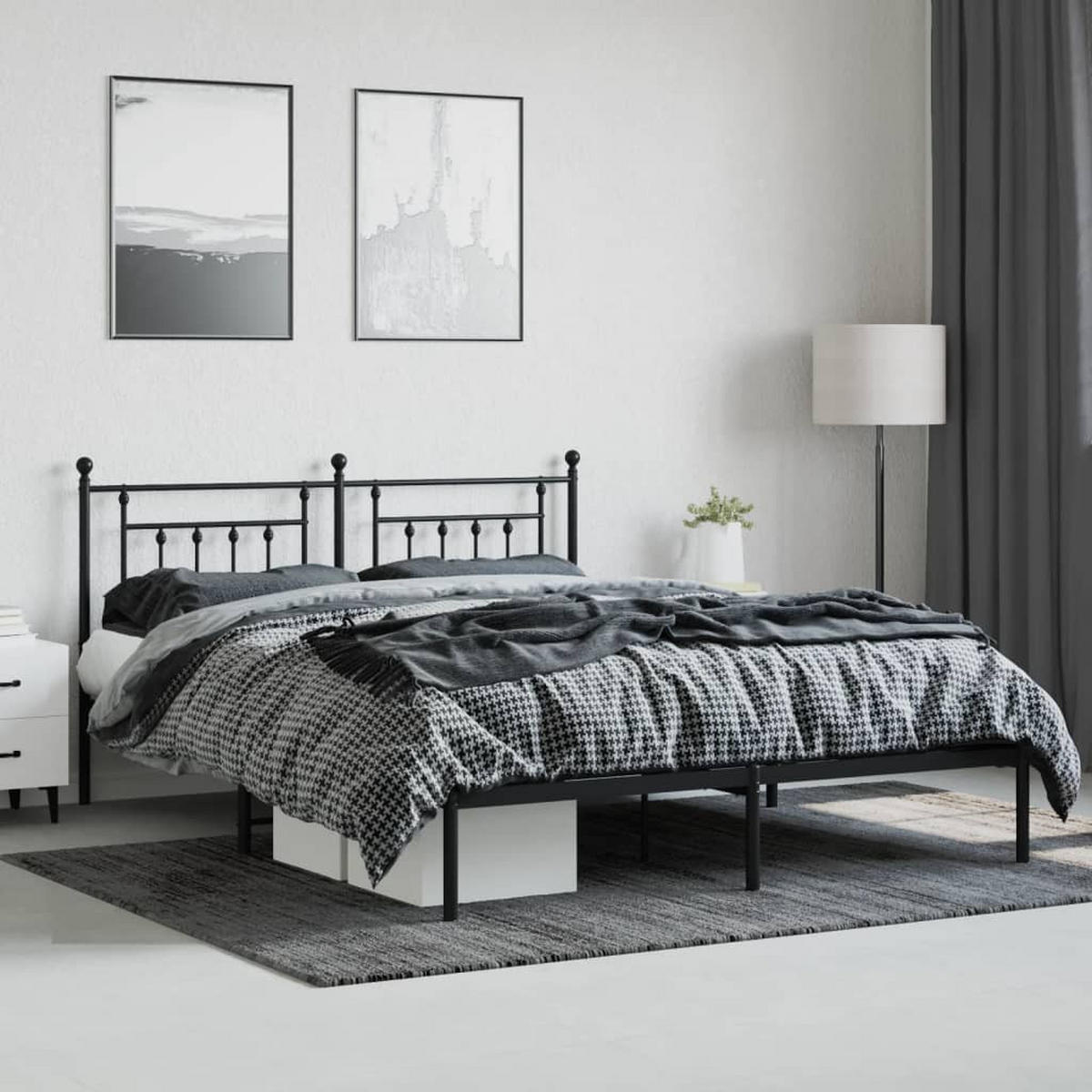 BETTGESTELL mit Kopfteil Metall Schwarz 180x200 cm - Schwarz, Metall - furnicato