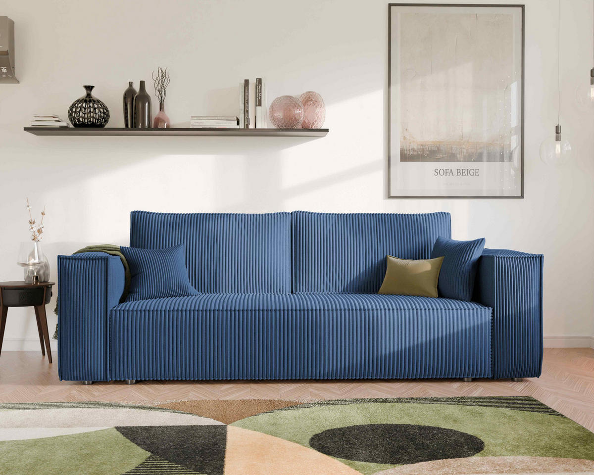 SOFA mit Schlaffunktion und Bettkasten, Blau - Blau, Holzwerkstoff/Textil (240/84/105cm) - Idohome