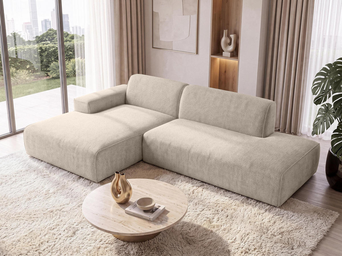 ECKSOFA L Form Didim Duo Beige 288/162/80 cm – stilvolle kleine Eckcouch Links - Beige/Schwarz, Kunststoff/Textil (288/162cm) - AX Living