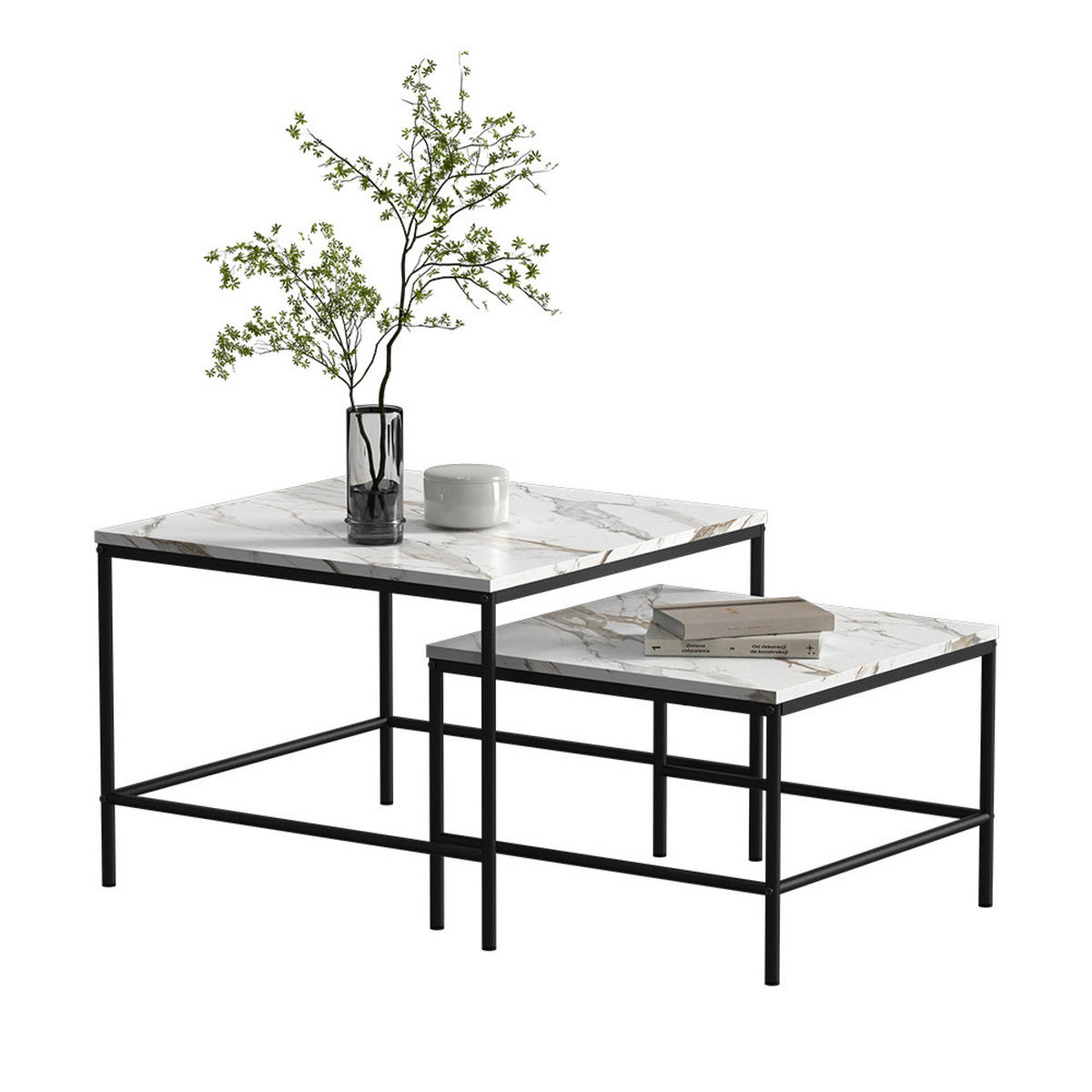 COUCHTISCH-SET Ramio Weiß/Schwarz 60 x 60 cm 2 Teile - Schwarz/Weiß, Holzwerkstoff (60/60/45cm) - Vicco