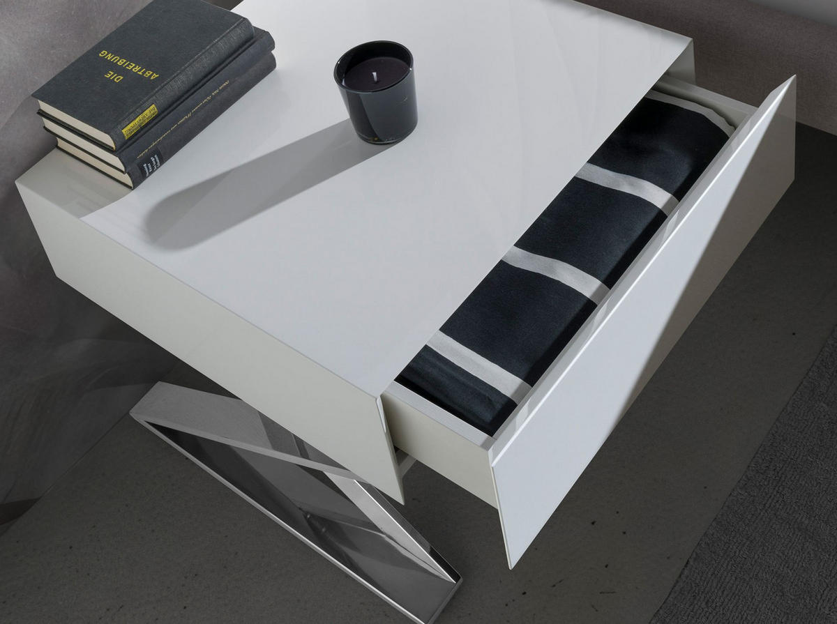 NACHTSCHRANK Nachttisch aus weißem Holz und verchromtem Stahl 50/48/38 cm - Edelstahlfarben/Weiß, Holz/Metall (50/38/48cm) - ANGEL CERDA