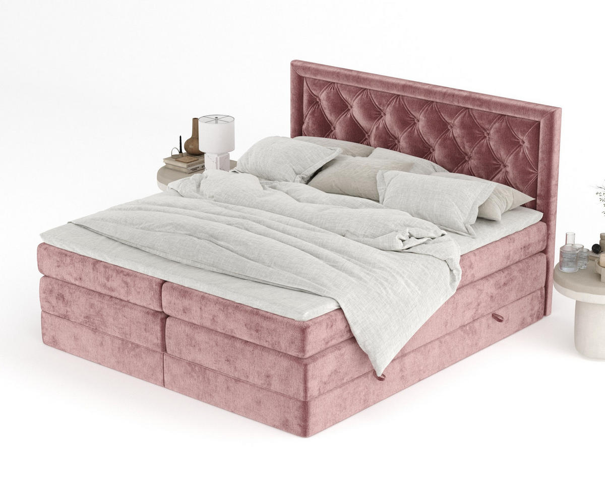 BOXSPRINGBETT Aurelia Rosa 200/200 cm - Schwarz/Rosa, Holz/Holzwerkstoff (200/200cm) - Maison de Reve
