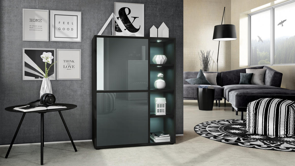 HIGHBOARD Cuba Türen in Grau Hochglanz - Grau, Holzwerkstoff (79/105.5/35.5cm) - Vladon