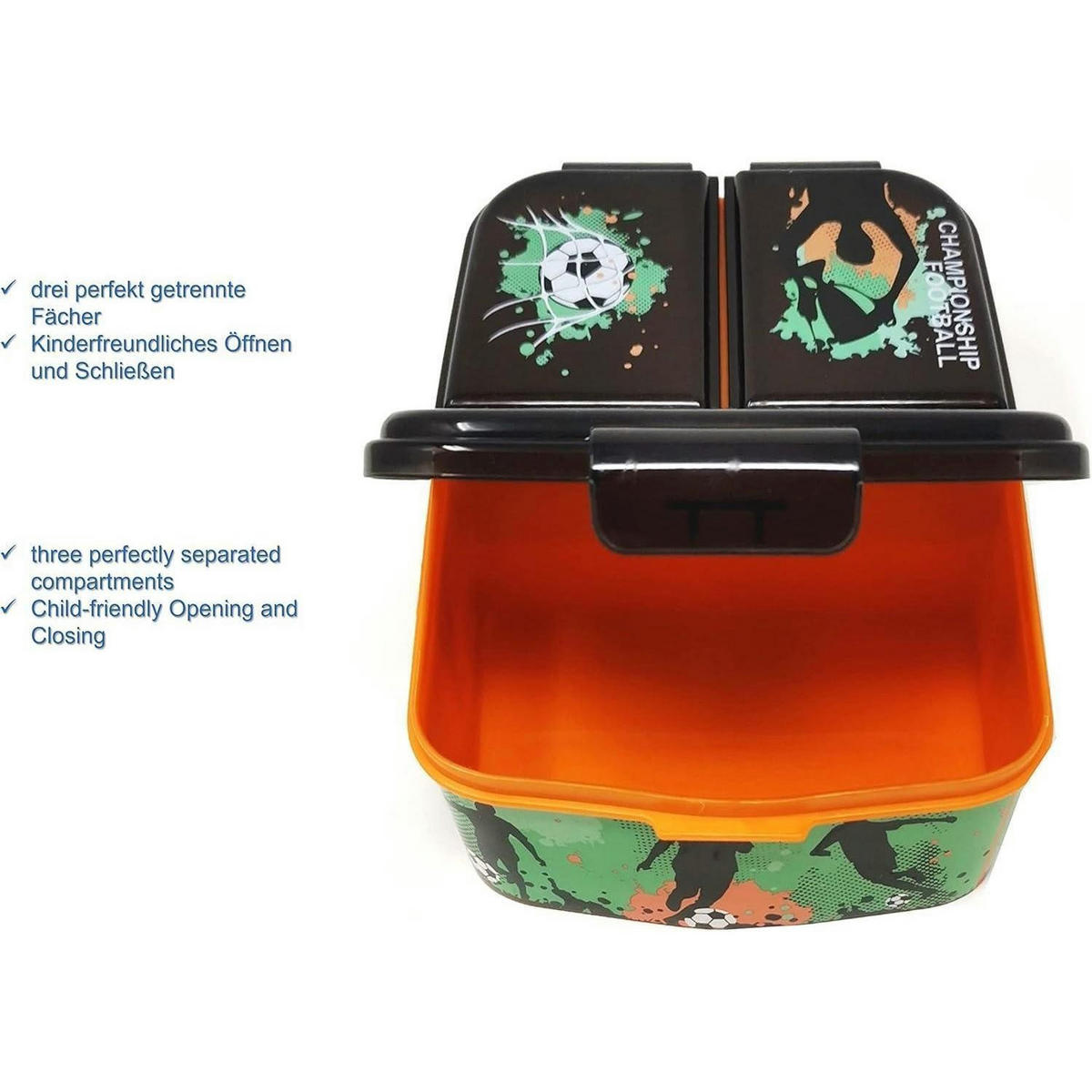 BROTDOSE mit Fächern 18 cm Kunststoff BPA frei Fußballmotiv - Multicolor, Kunststoff (14/7/18cm)