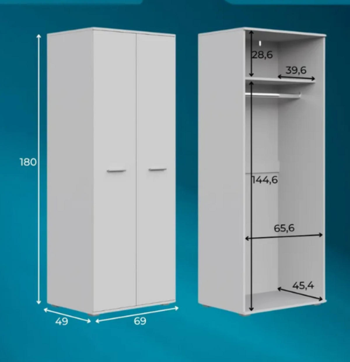 KLEIDERSCHRANK Weiß 69/180/49 - Weiß, Holzwerkstoff (69/180/49cm) - RAUMHIRSCH FURNITURE