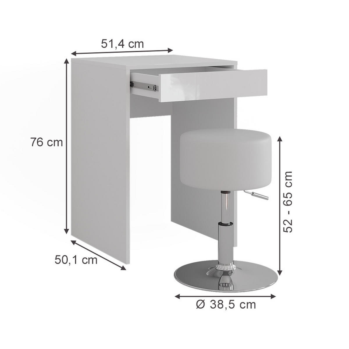 TOALETNÍ STOLEK Sherry Bílá/bílý vysoký lesk - vysoce lesklá bílá, kompozitní dřevo (51.4/76/50.1cm) - Vicco