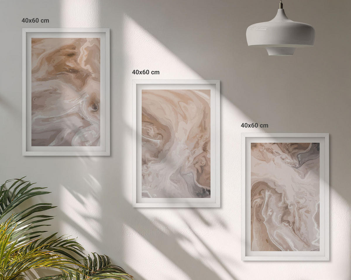 BILDER SET 3er Set - 40x60 cm Weißer Rahmen - abstrakte Marmortexturen - Weiß, Kunststoff (40/60cm) - TULUP