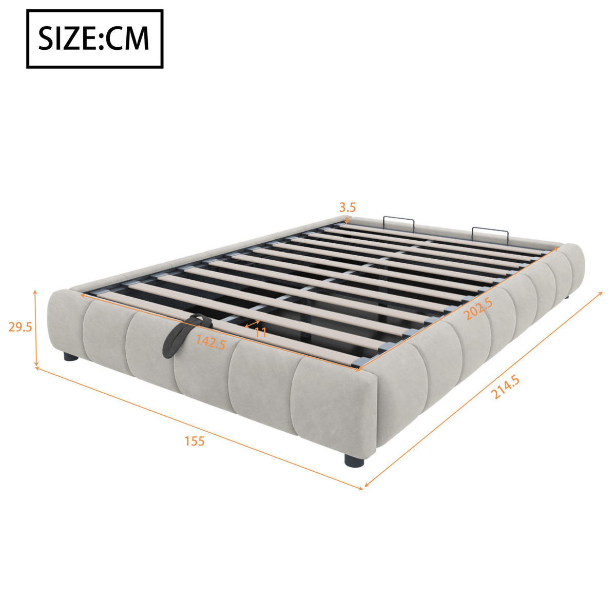 POLSTERBETT 140/200 cm aus Flanellstoff ohne Kopfteil mit LED-Lichtleiste und hydraulischem Stauraum, Beige - Beige, Textil (140/200cm) - Redom